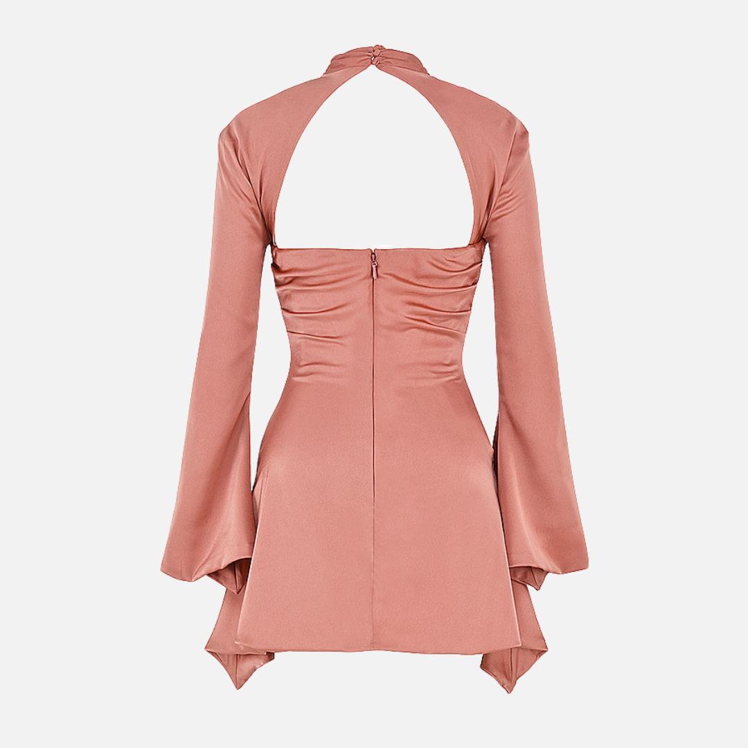 Vestido Curto Preto com Manga Longa e Recorte Frontal Feminino - Clivage Hiver