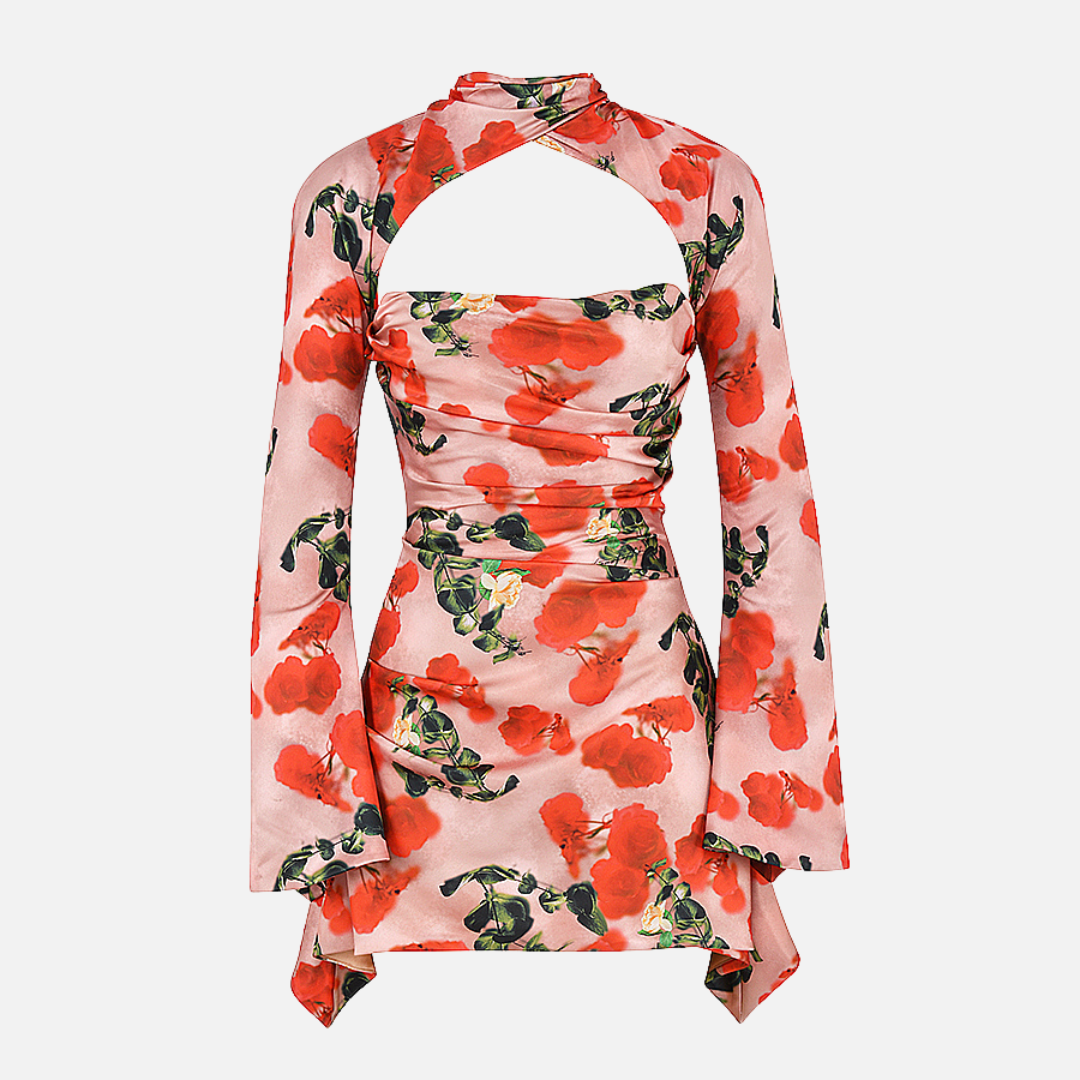 Vestido Curto Preto com Manga Longa e Recorte Frontal Feminino - Clivage Hiver