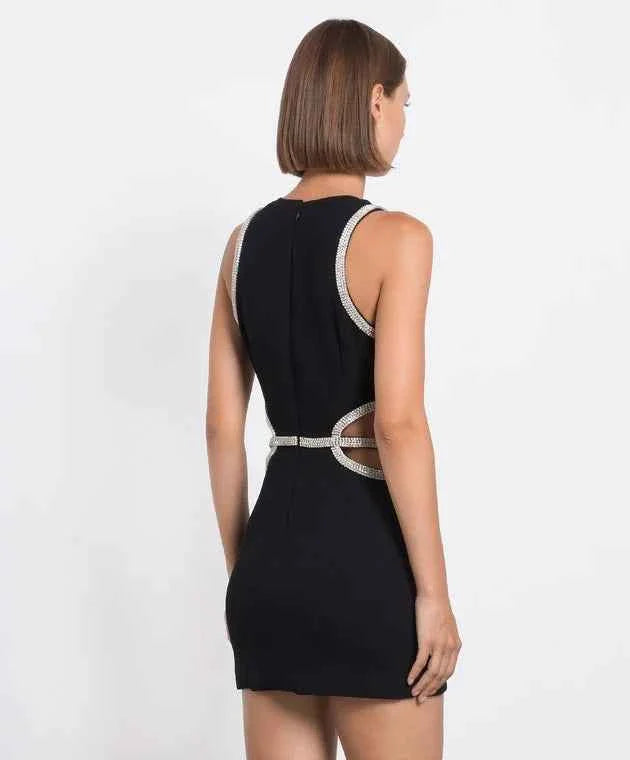 Vestido Curto Preto de Festa com Bordado Floral em Cristais e Recortes Laterais – Bouluds