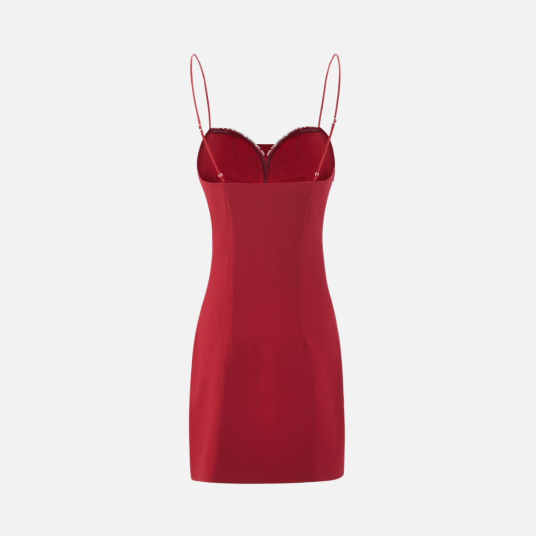 Vestido Curto Rosa com Alças Finas e Bordado de Pérolas no Decote - Perle