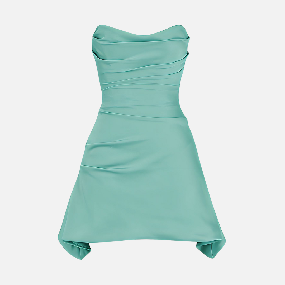 Vestido Curto Tomara que Caia em Cetim com Fenda - Clivage