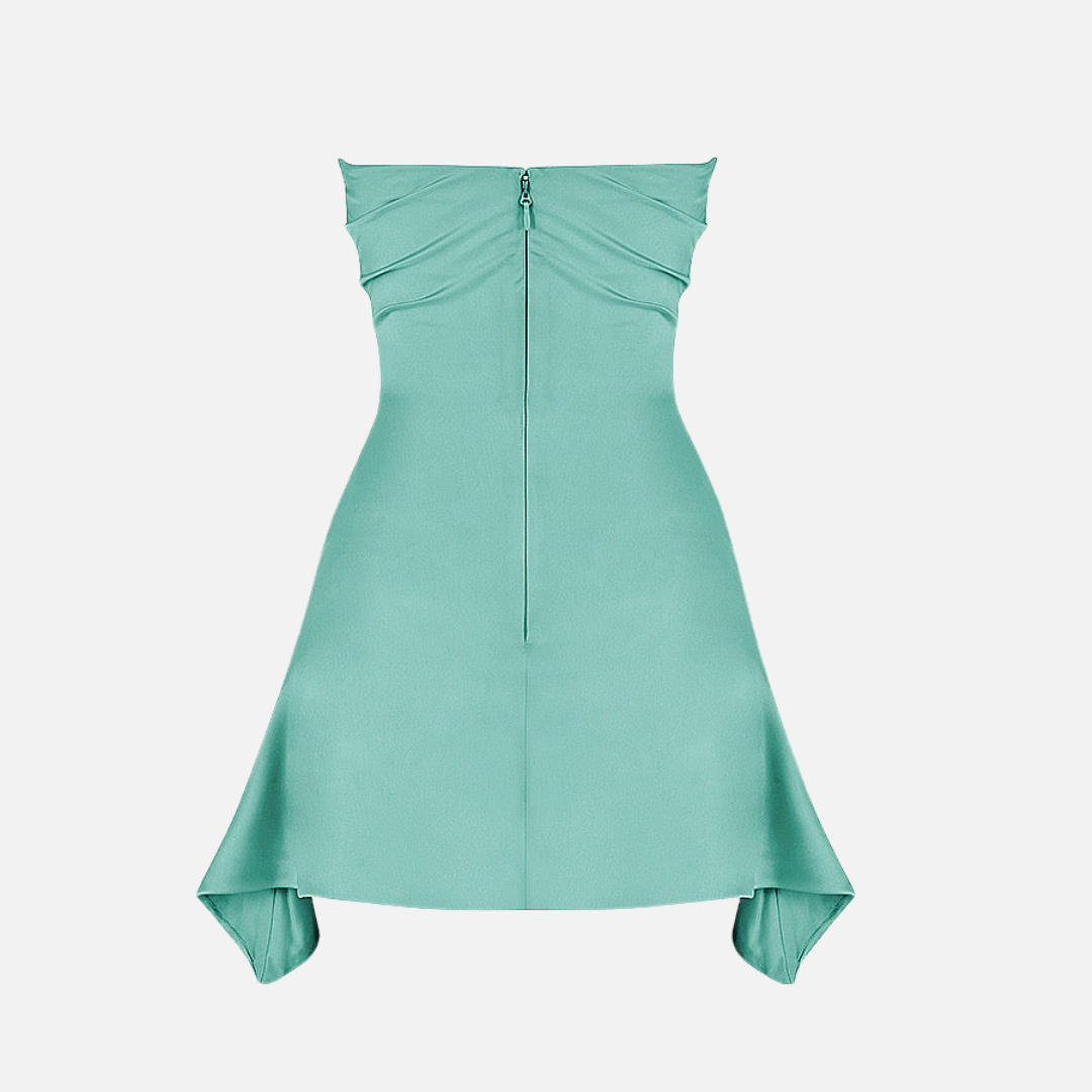 Vestido Curto Tomara que Caia em Cetim com Fenda - Clivage