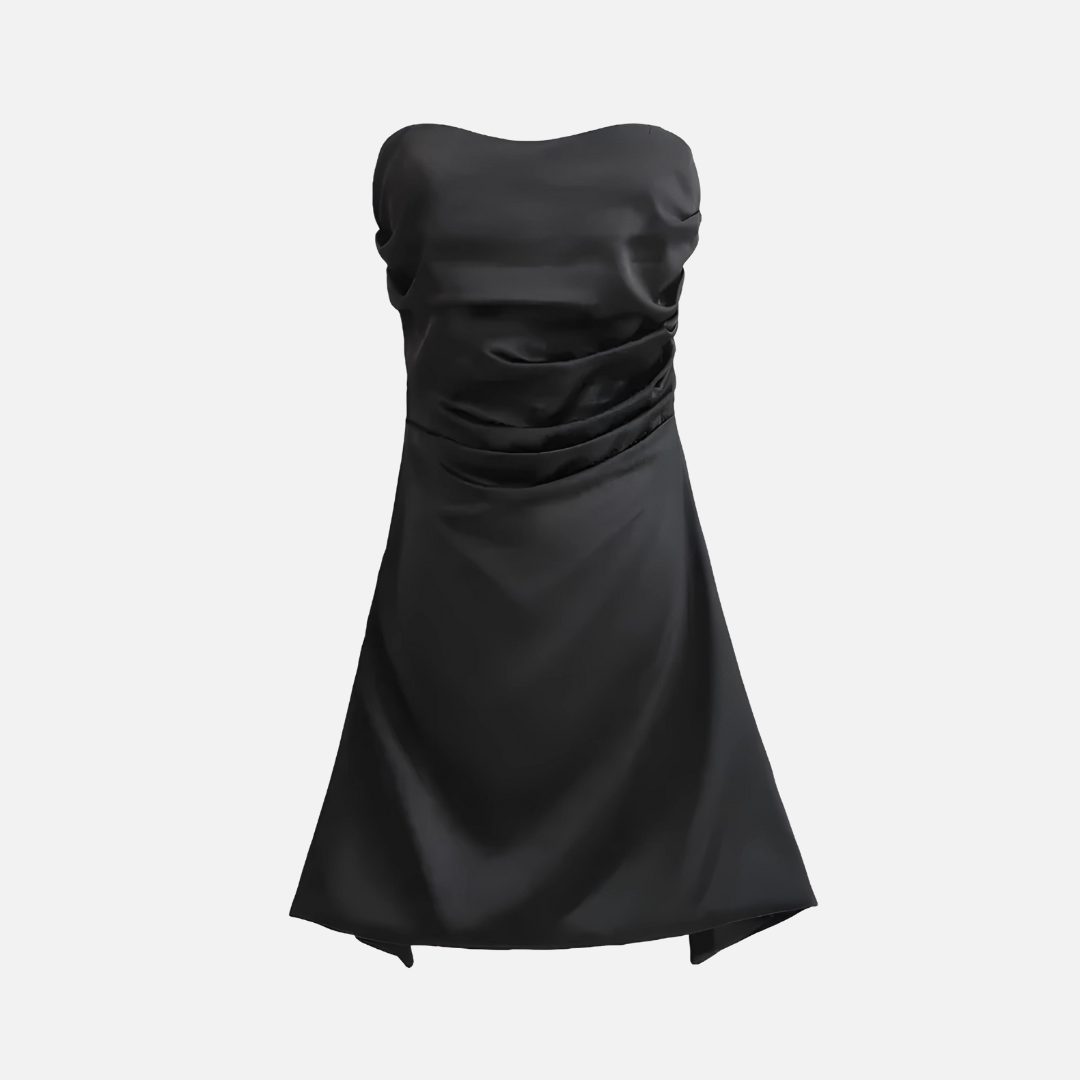 Vestido Curto Tomara que Caia em Cetim com Fenda - Clivage
