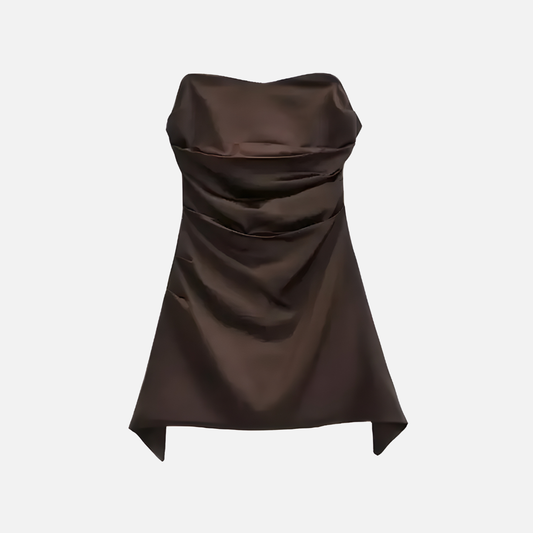 Vestido Curto Tomara que Caia em Cetim com Fenda - Clivage