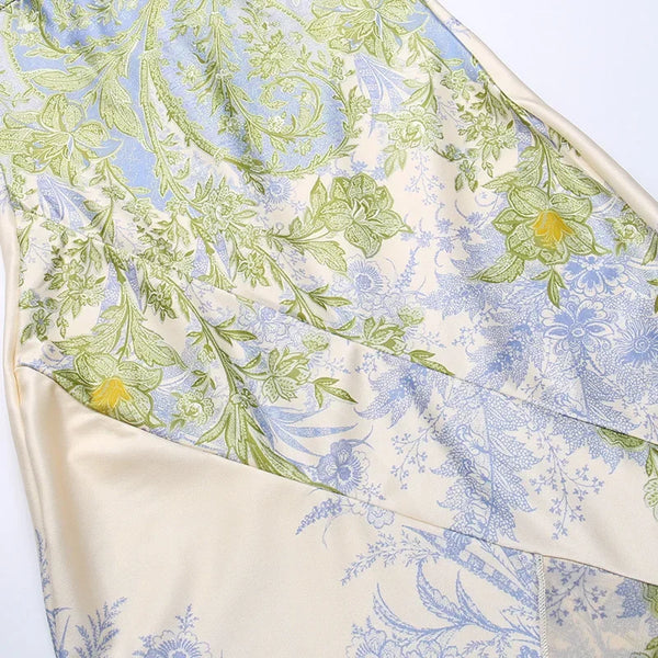 Vestido Longo Floral Tomara que Caia com Fenda Assimétrica e Babados – Fleurisse