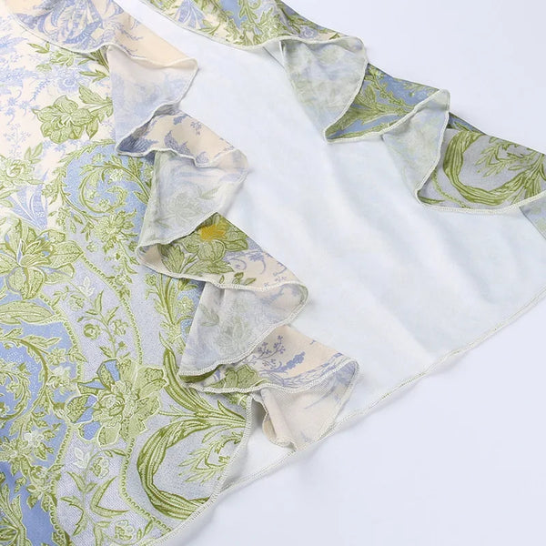 Vestido Longo Floral Tomara que Caia com Fenda Assimétrica e Babados – Fleurisse