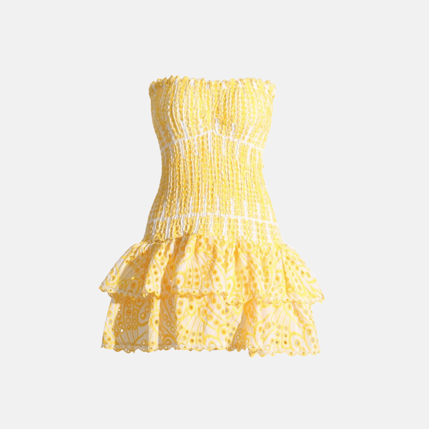 Vestido Curto Tomara que Caia Branco com Babados e Broderie – Celeste