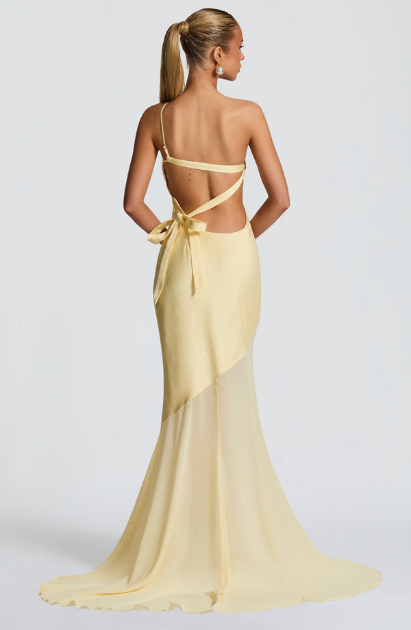 Vestido de Festa Longo Assimétrico de Um Ombro Só com Saia de Chiffon – Dualité