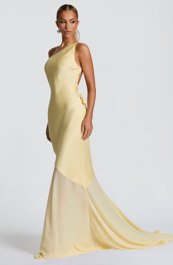 Vestido de Festa Longo Assimétrico de Um Ombro Só com Saia de Chiffon – Dualité