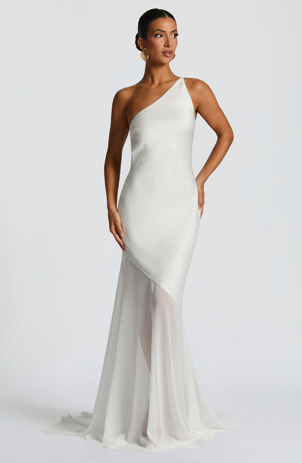 Vestido de Festa Longo Assimétrico de Um Ombro Só com Saia de Chiffon – Dualité