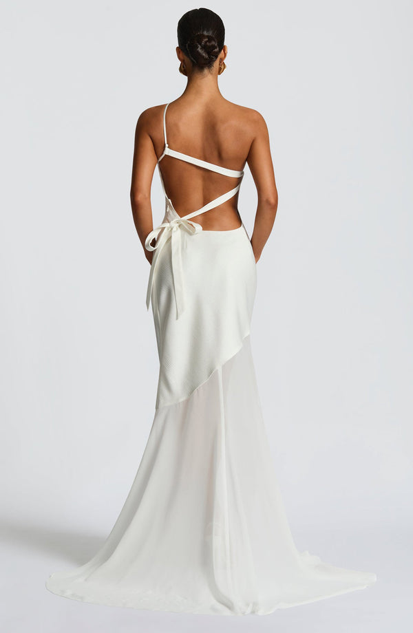 Vestido de Festa Longo Assimétrico de Um Ombro Só com Saia de Chiffon – Dualité