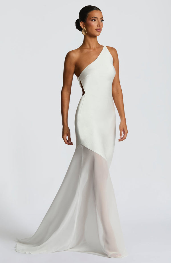 Vestido de Festa Longo Assimétrico de Um Ombro Só com Saia de Chiffon – Dualité