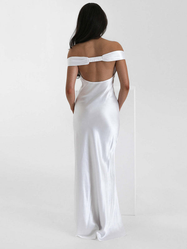 Vestido de Festa Longo de Cetim com Decote Coração Ombro a Ombro – Cannes