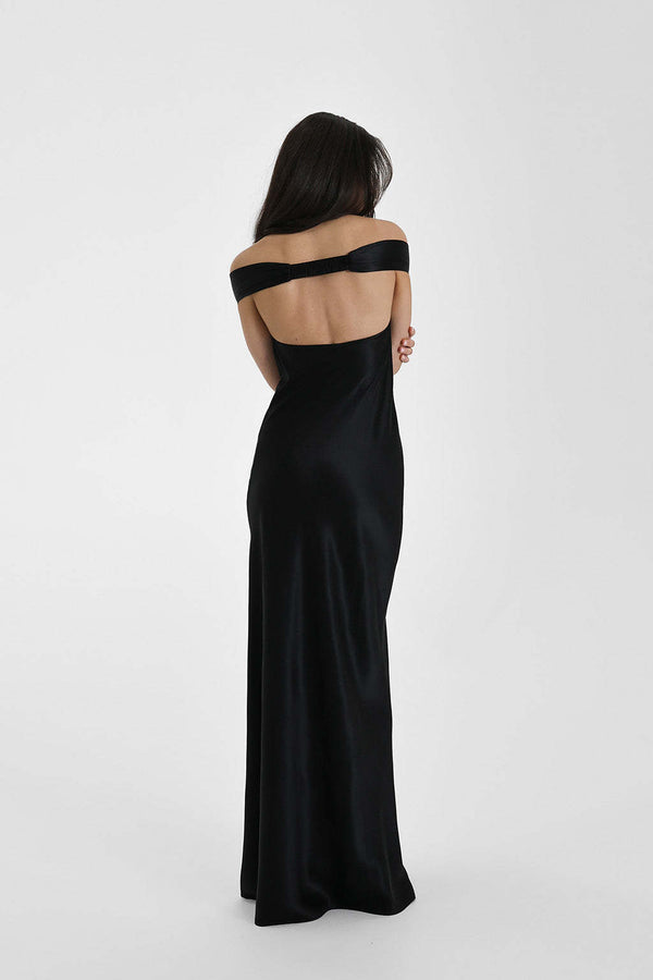 Vestido de Festa Longo de Cetim com Decote Coração Ombro a Ombro – Cannes